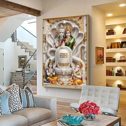Shiv Parivar With Sivaling Premium Acrylic Vertical Wall Art