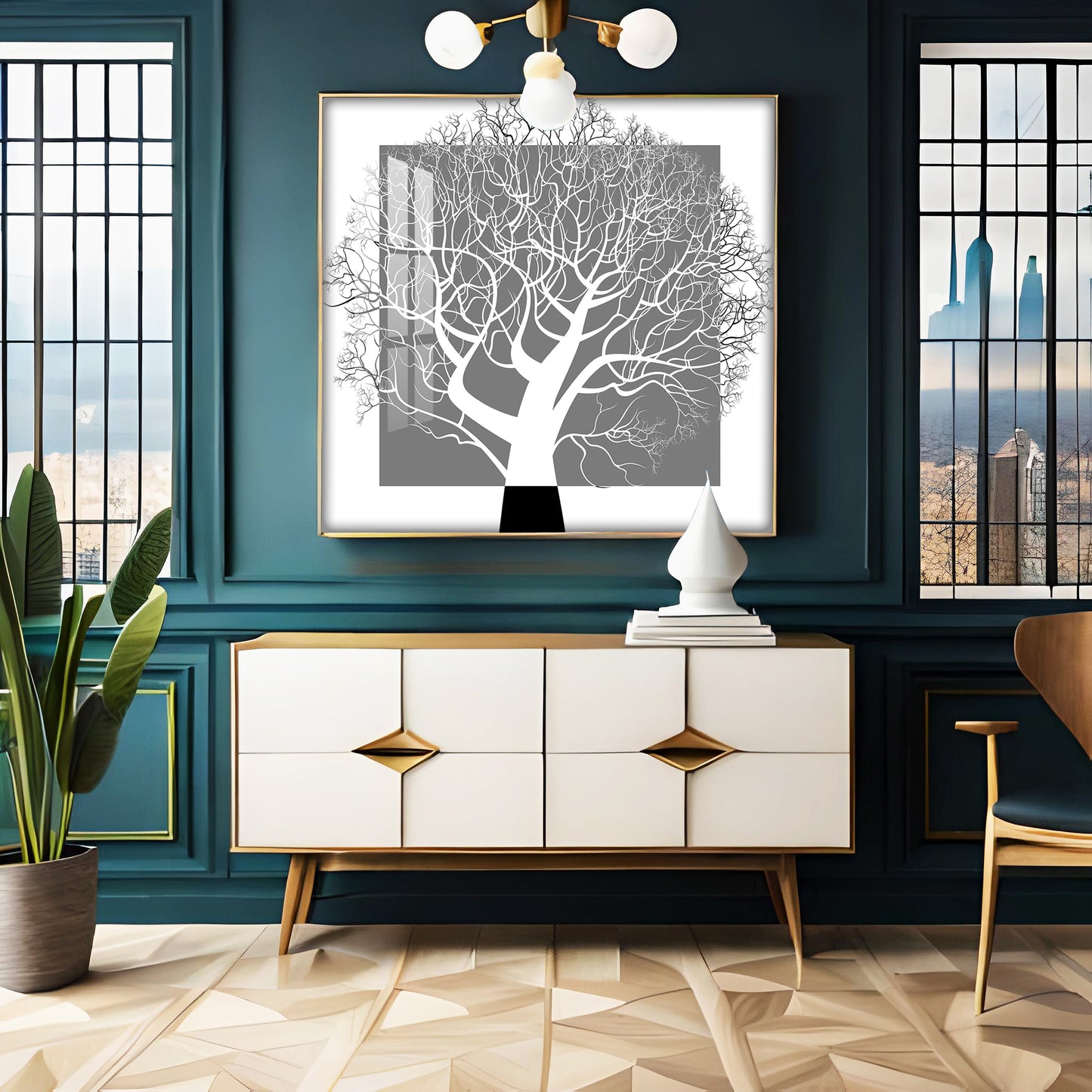 Black White Tree Premium Acrylic Square Wall Art