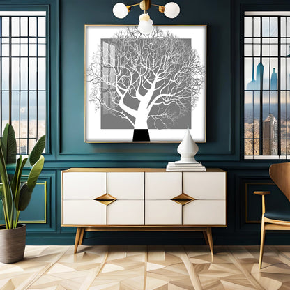 Black White Tree Premium Acrylic Square Wall Art