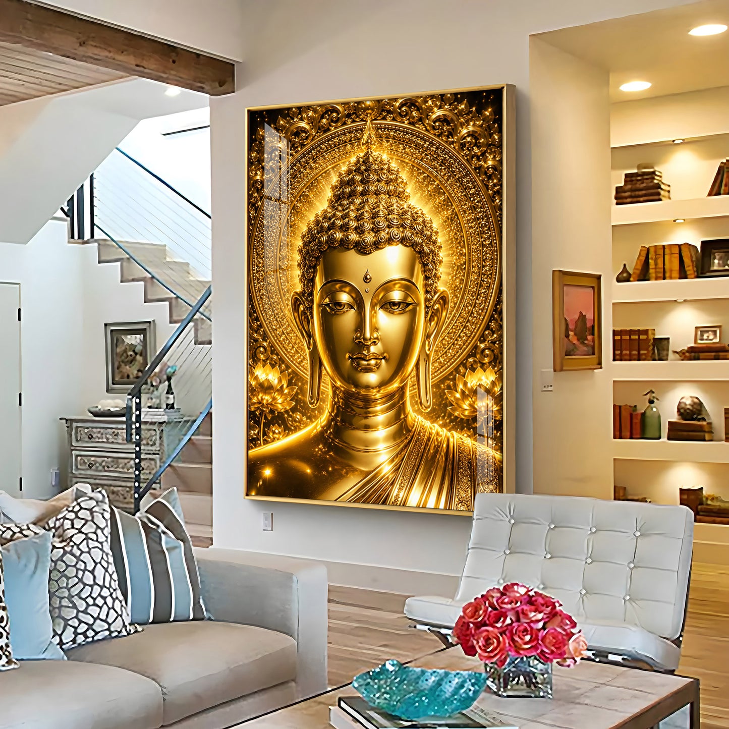 Golden Buddha Face Premium Acrylic Vertical Wall Art