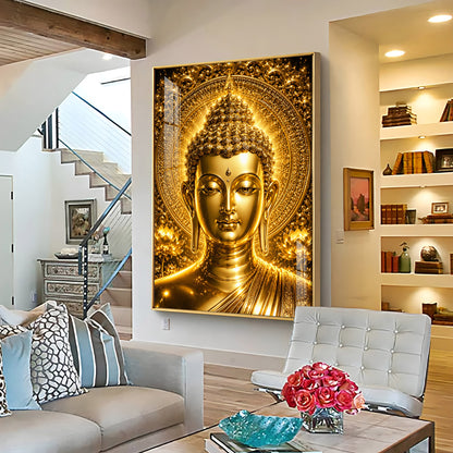 Golden Buddha Face Premium Acrylic Vertical Wall Art
