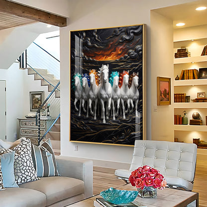 Seven White Horses Premium Acrylic Vertical Wall Art