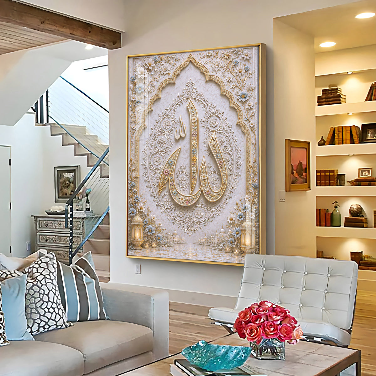 Golden Allah Calligraphy Premium Acrylic Vertical Wall Art