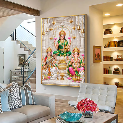 Maa Laxmi Saraswati Ganesha Premium Acrylic Vertical Wall Art