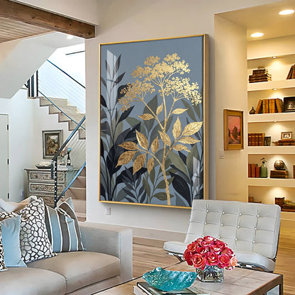 Republic Midnight Blue Botanical Leaves Premium Acrylic Vertical Wall Art