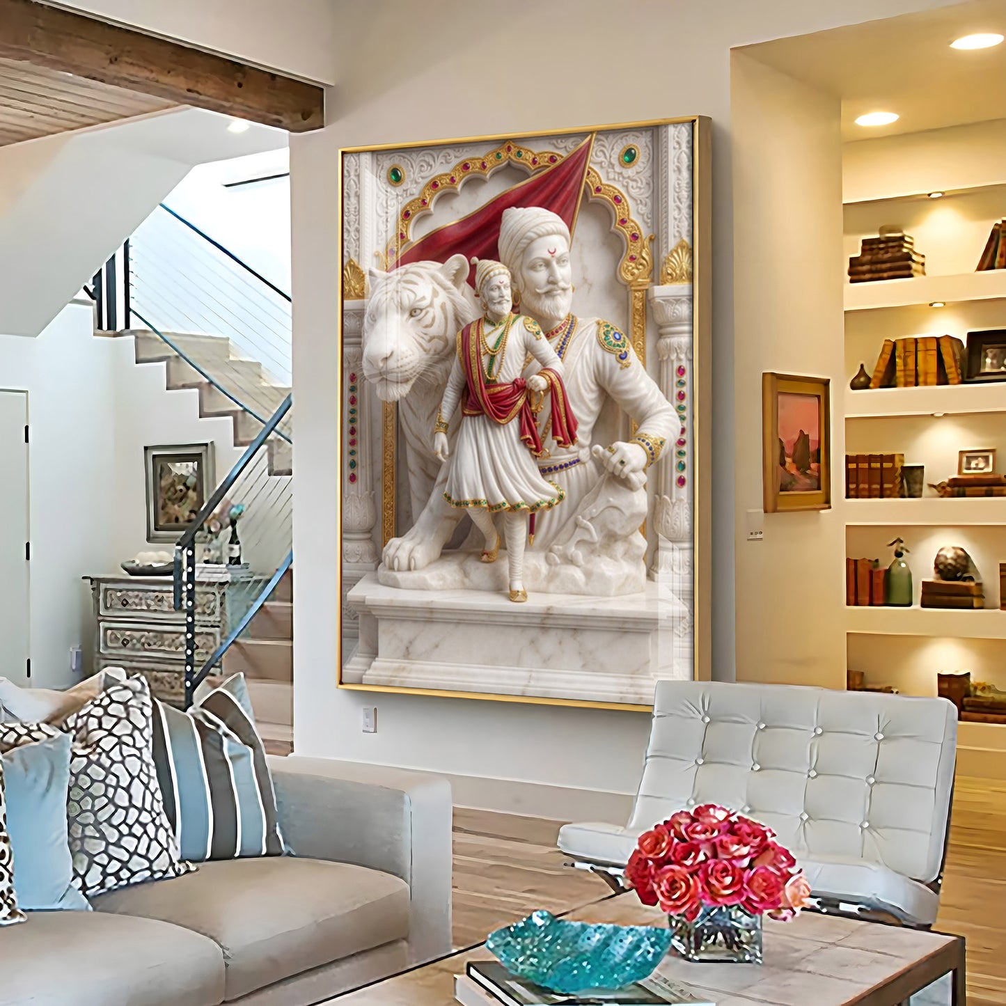 Chhatrapati Shivaji Maharaj With Tiger Premium Acrylic Vertical Wall Art