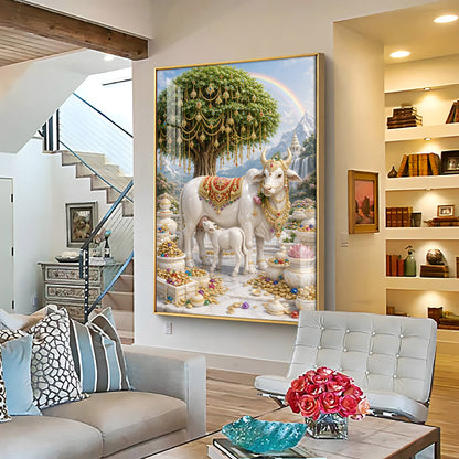 Divine Wish Fulfilling Tree & Kamadhenu Premium Acrylic Vertical Wall Art