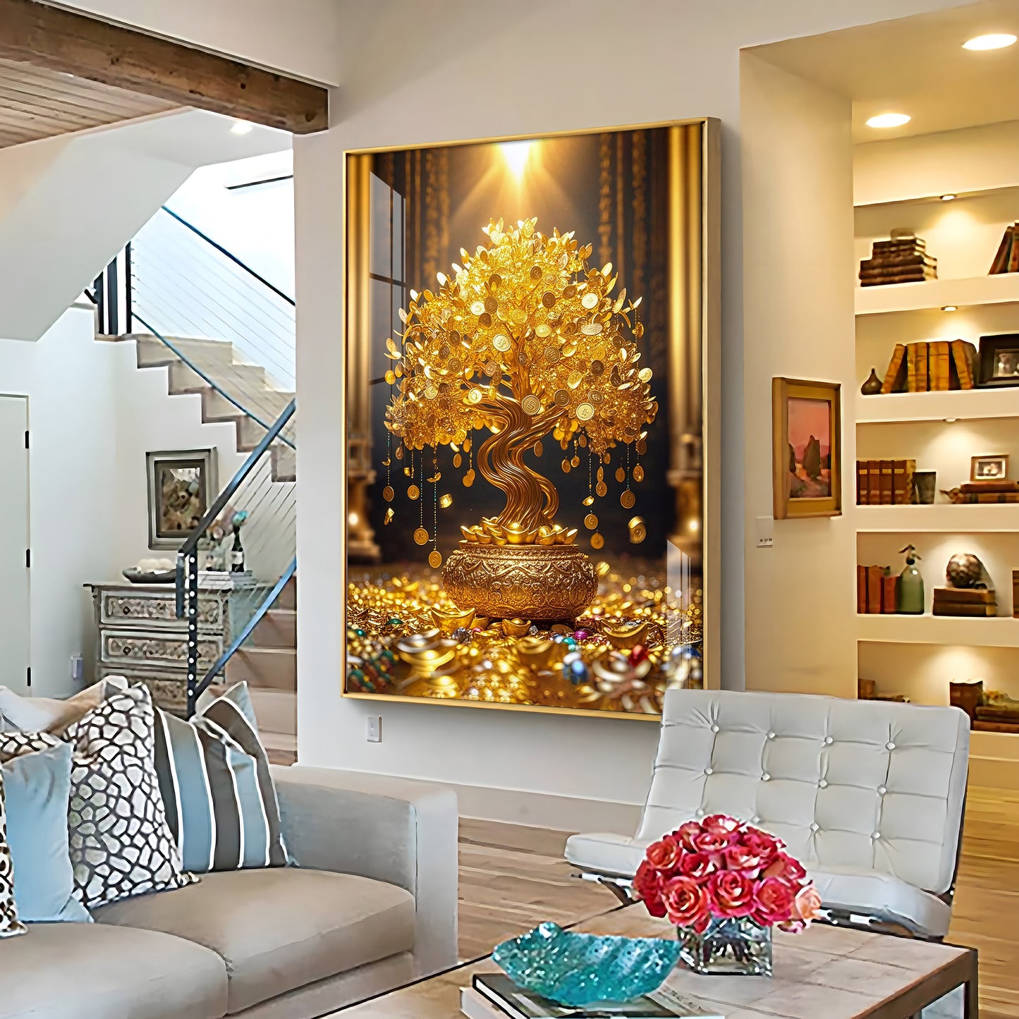Golden Money Tree Premium Acrylic Vertical Wall Art