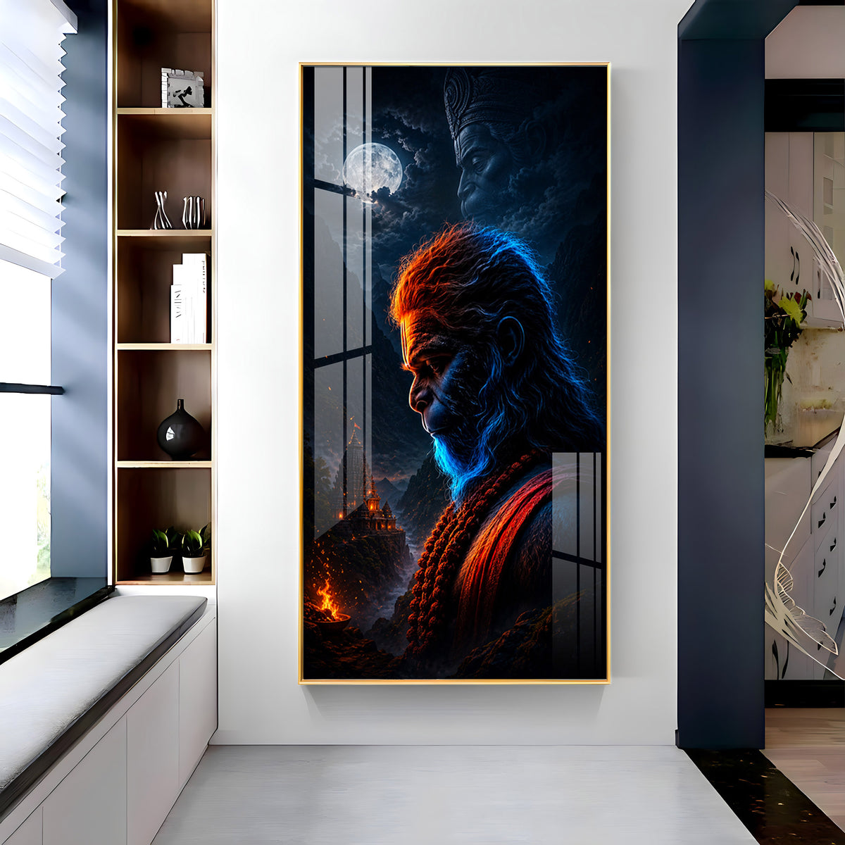 Sacred Rudra Hanuman Moonlit Premium Acrylic Vertical Wall Art