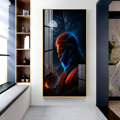 Sacred Rudra Hanuman Moonlit Premium Acrylic Vertical Wall Art