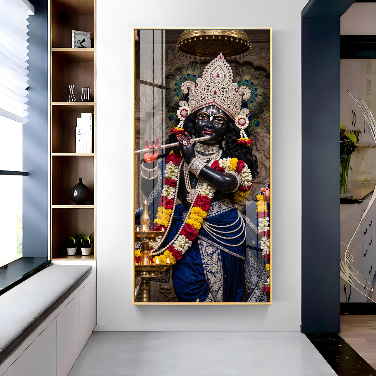 Divine Krishna in Blue Attire Premium Acrylic Vertical Wall Art
