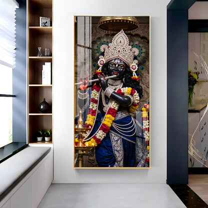 Divine Krishna in Blue Attire Premium Acrylic Vertical Wall Art