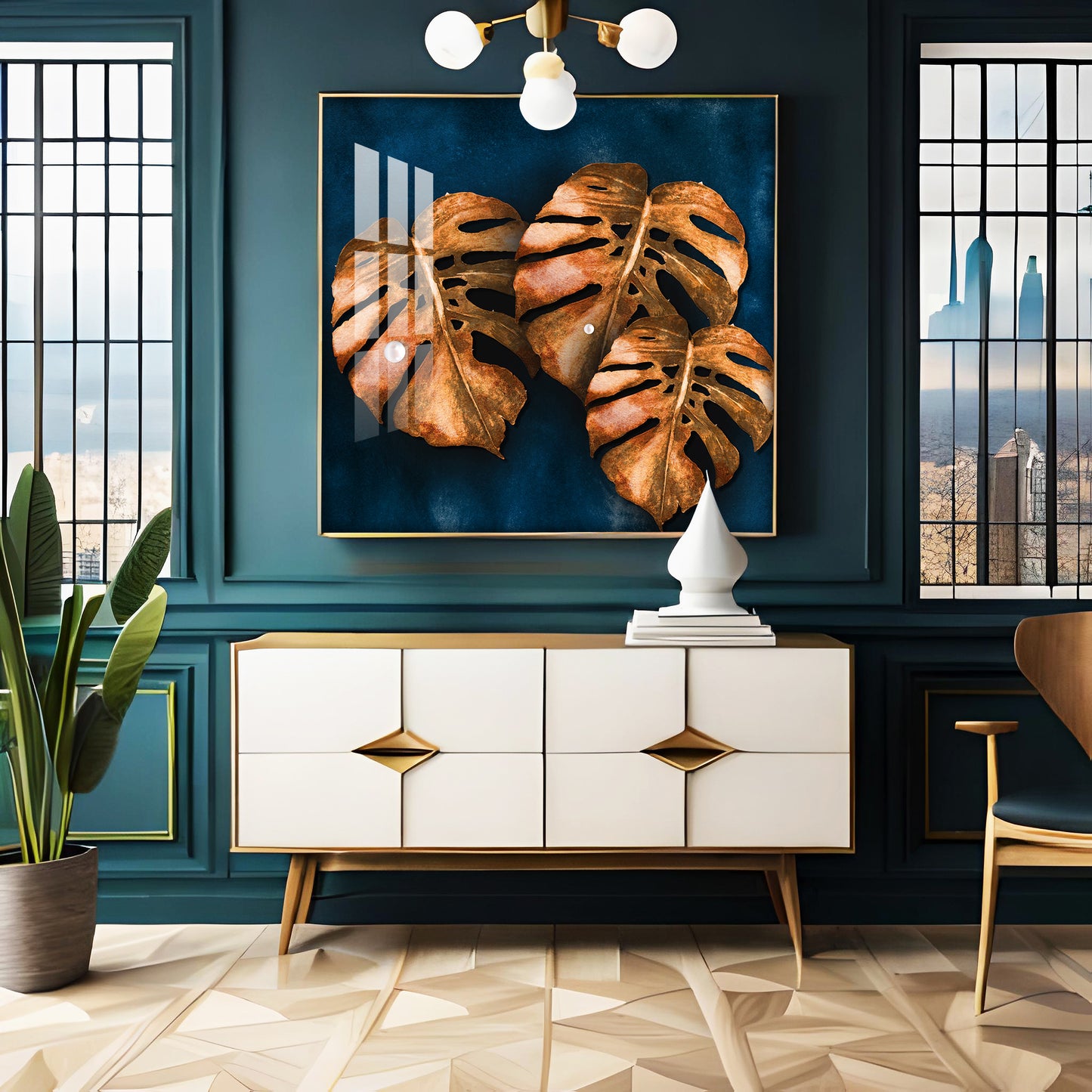 Brown Monstera Leaf Premium Acrylic Square Wall Art
