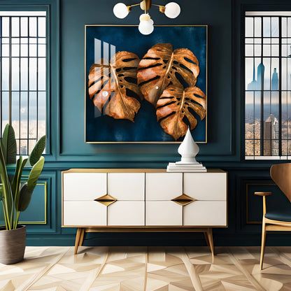 Brown Monstera Leaf Premium Acrylic Square Wall Art