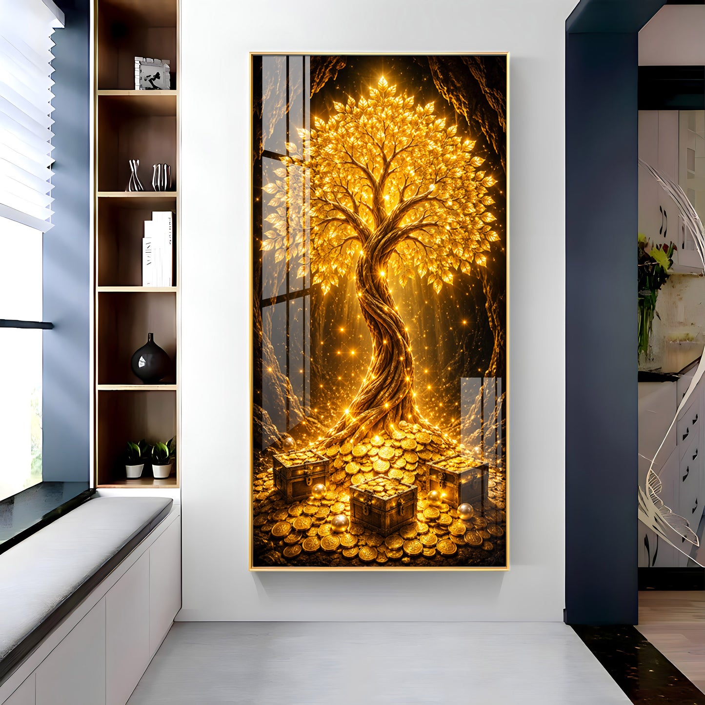 Golden Tree Of Wealth Premium Acrylic Vertical Wall Art
