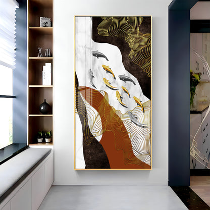 Golden Fish Elegance Premium Acrylic Vertical Wall Art