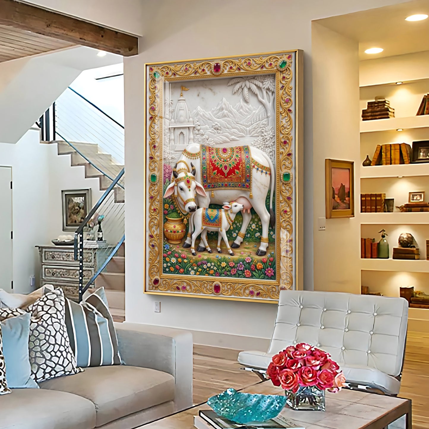 Sacred Kamdhenu Cow Premium Acrylic Vertical Wall Art
