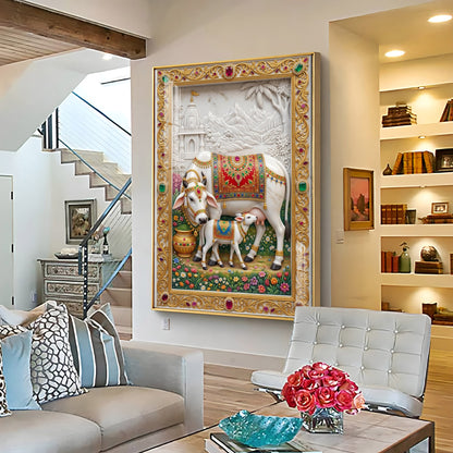 Sacred Kamdhenu Cow Premium Acrylic Vertical Wall Art