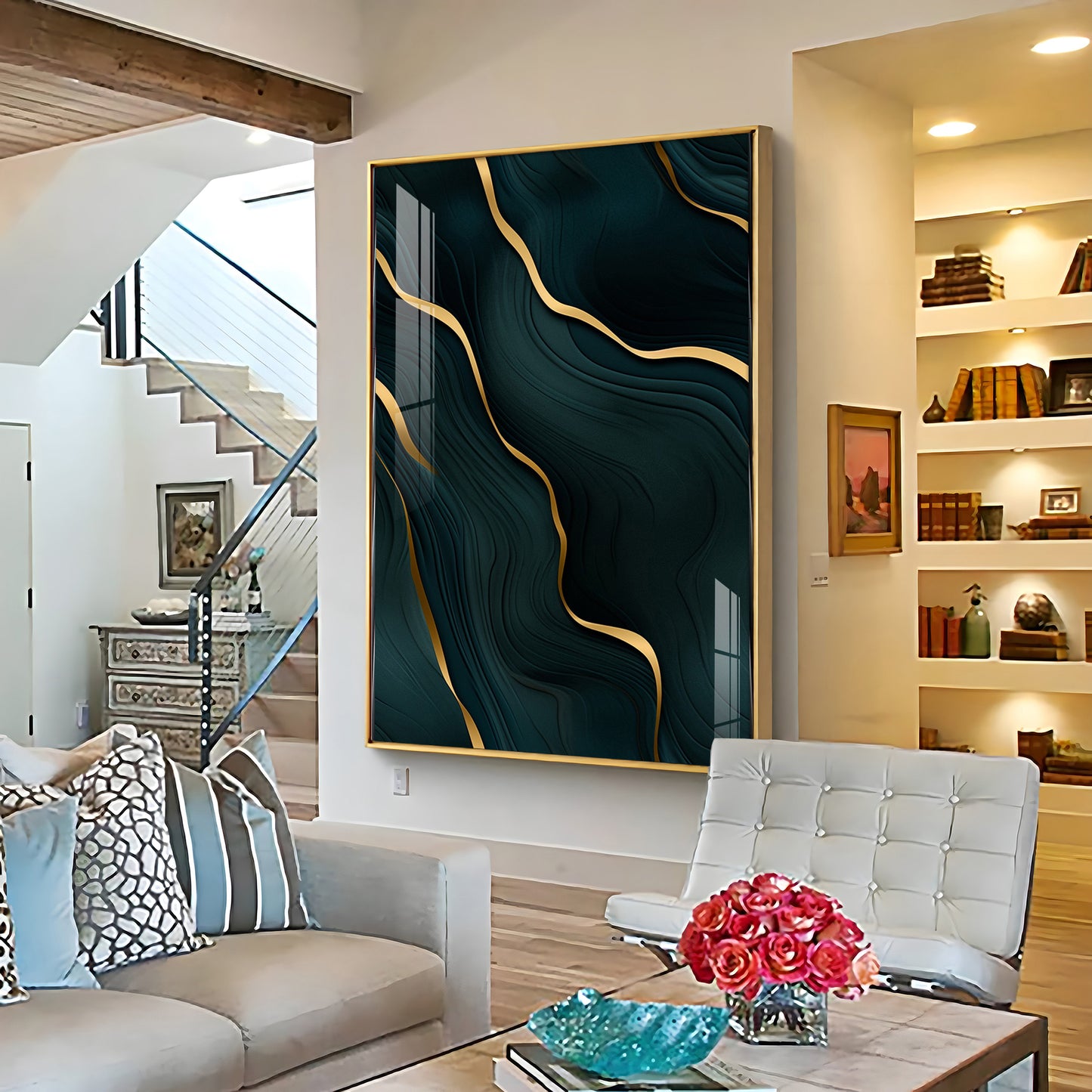 Golden Wave Fusion Premium Acrylic Vertical Wall Art