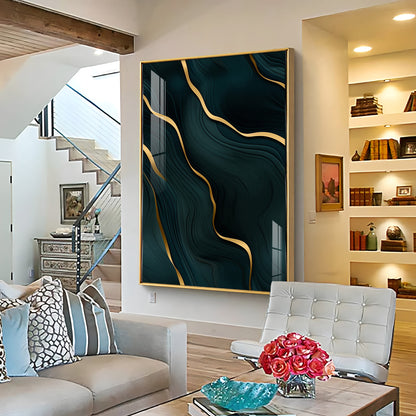 Golden Wave Fusion Premium Acrylic Vertical Wall Art