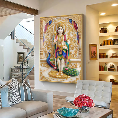 Lord Murugan With Peacock Premium Acrylic Vertical Wall Art