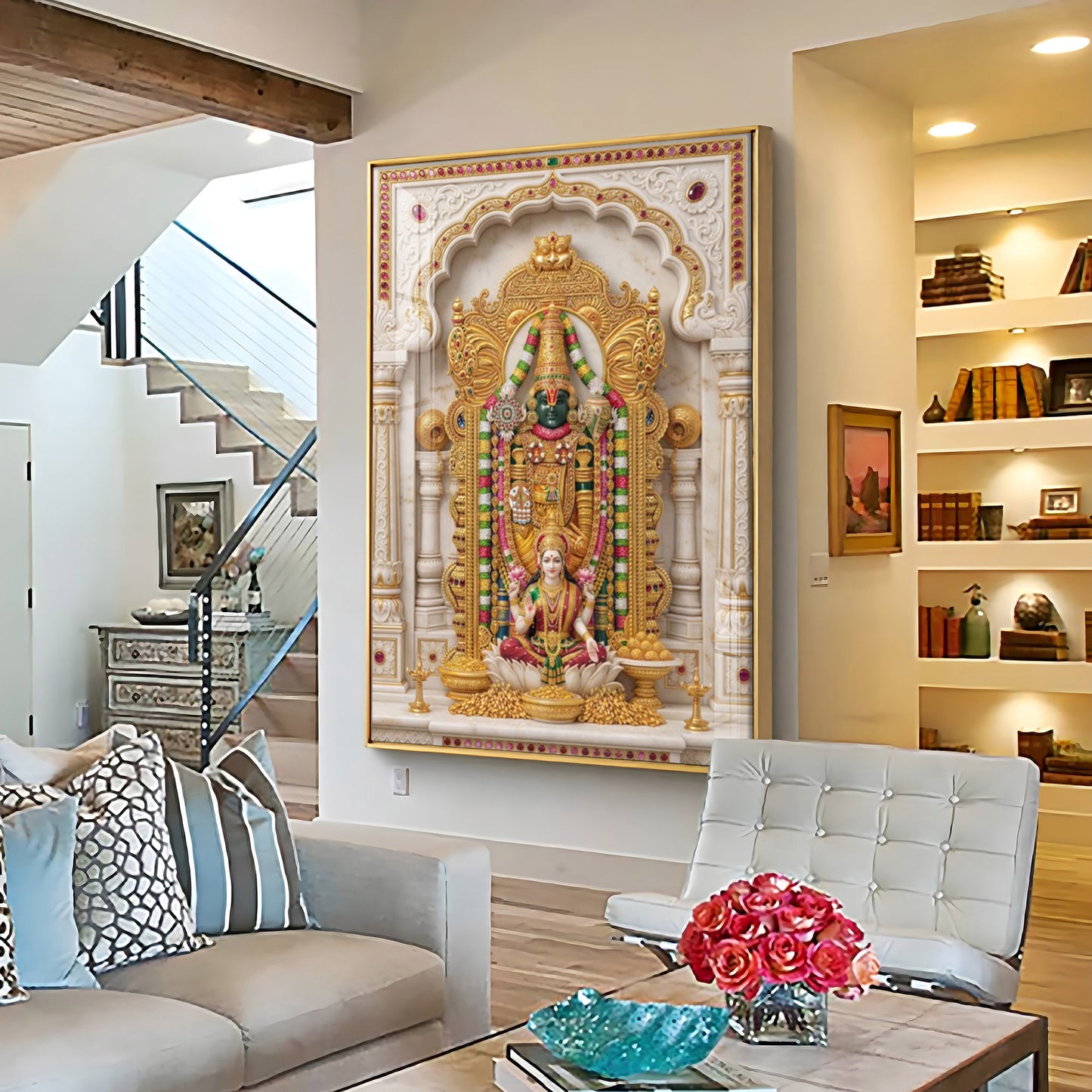 Divine Tirupati Balaji with Lakshmi Ji Premium Acrylic Vertical Wall Art