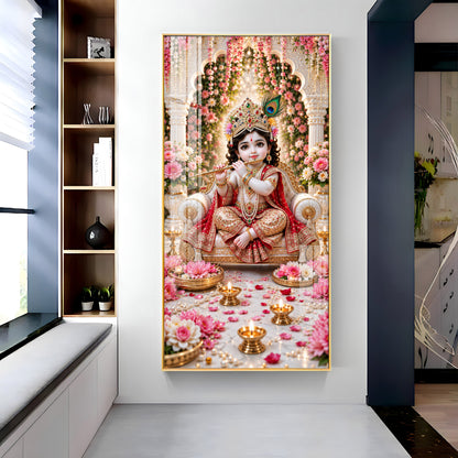 Little Krishna On Royal Chair Premium Acrylic Vertical Wall Art