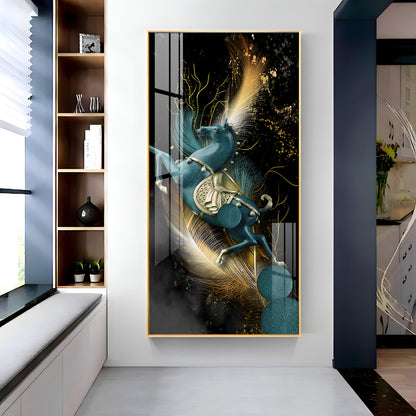 Blue Horse With Abstract Background Premium Acrylic Vertical Wall Art