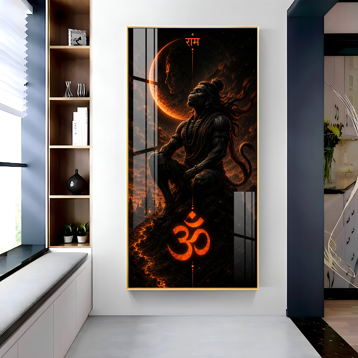 Meditating Lord Hanuman Premium Acrylic Vertical Wall Art
