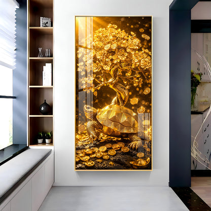 Divine Tortoise With Money Tree Premium Acrylic Vertical Wall Art
