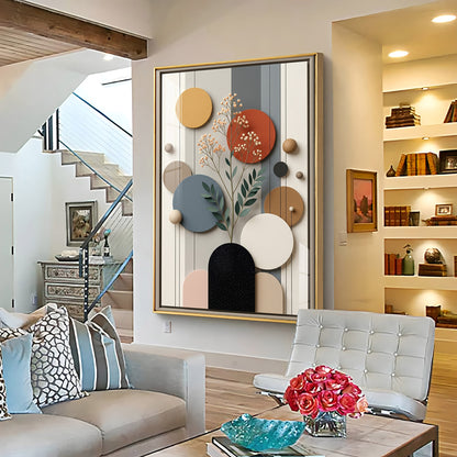 Modern Geometric Spheres with Floral Branch Premium Acrylic Vertical Wall Art