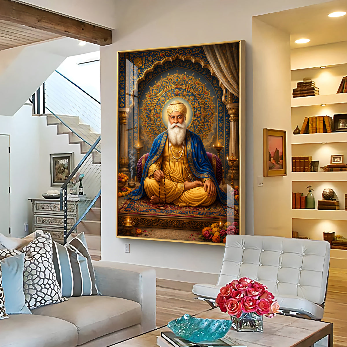 Guru Nanak Dev Ji Golden Halo Premium Acrylic Vertical Wall Art