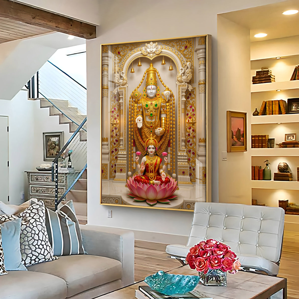 Tirupati Balaji With Devi Lakshmi Premium Acrylic Vertical Wall Art