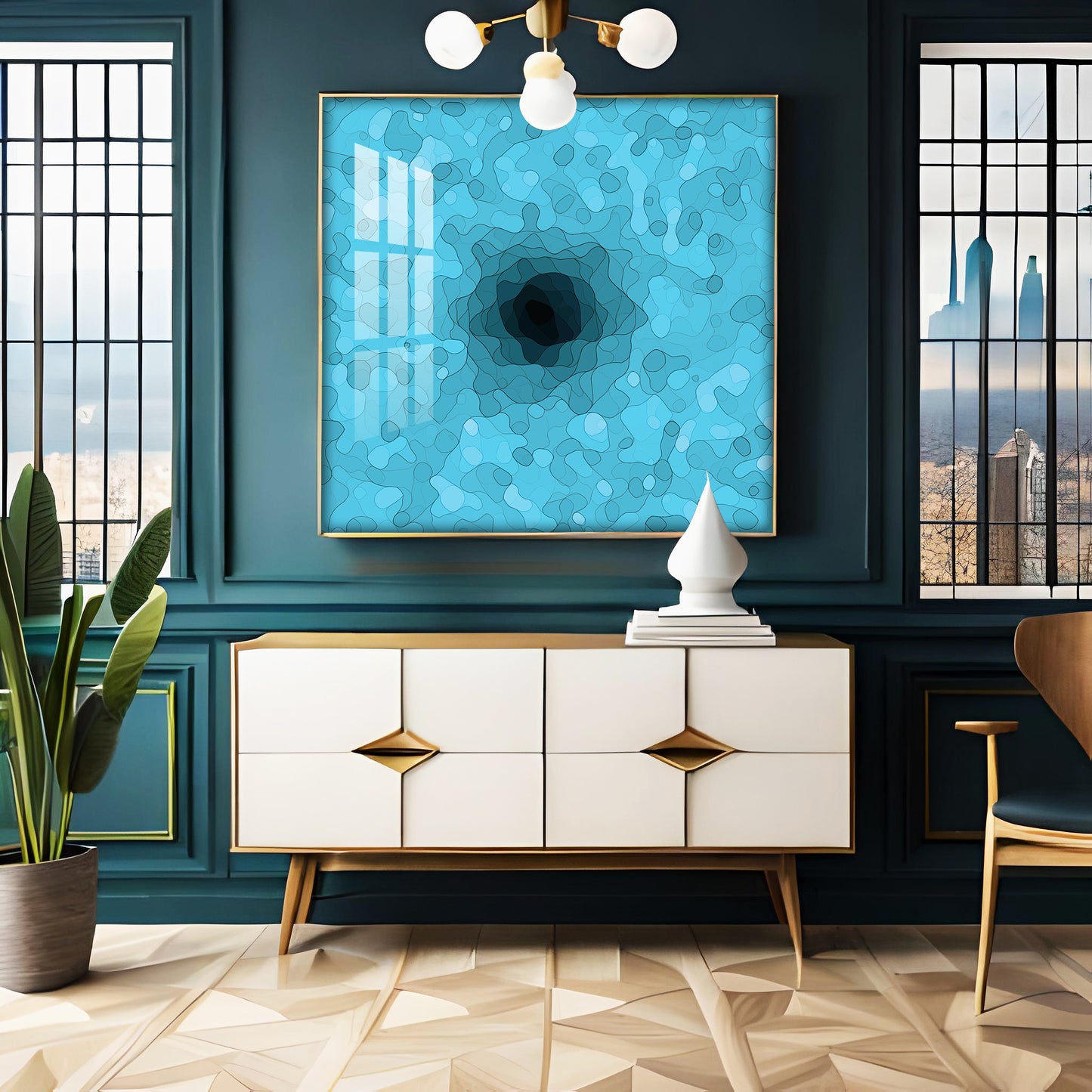 Abstract Blue Colored Design Premium Acrylic Square Wall Art