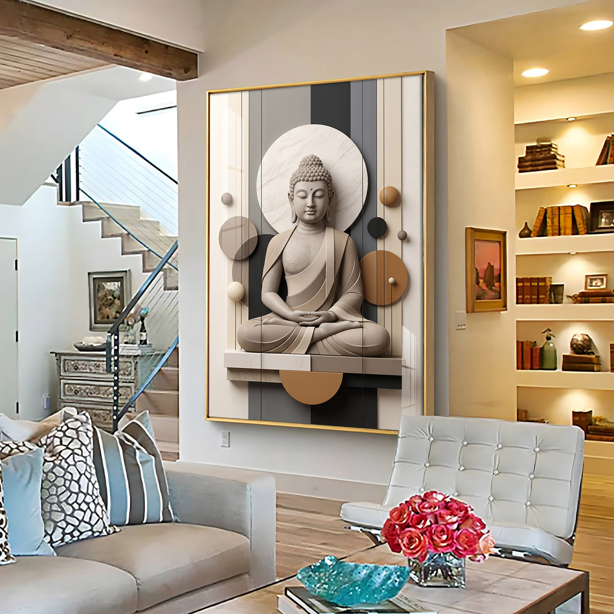Geometric Meditating Buddha Premium Acrylic Vertical Wall Art