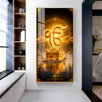 Golden Temple With Ek Onkar Premium Acrylic Vertical Wall Art