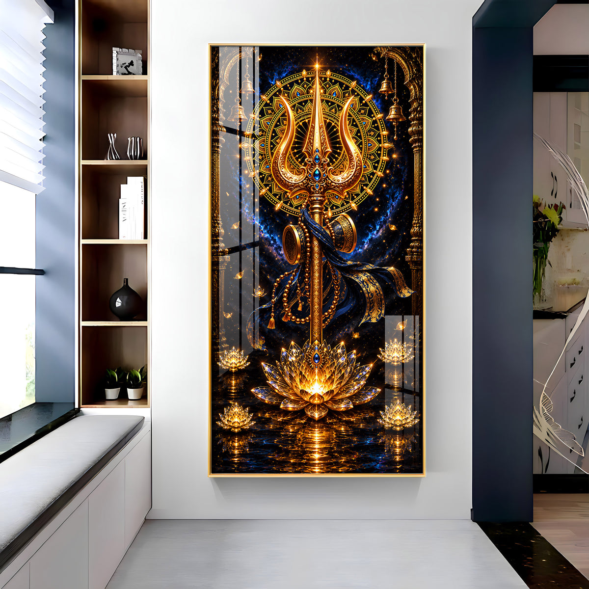 Divine Golden Trishul Premium Acrylic Vertical Wall Art