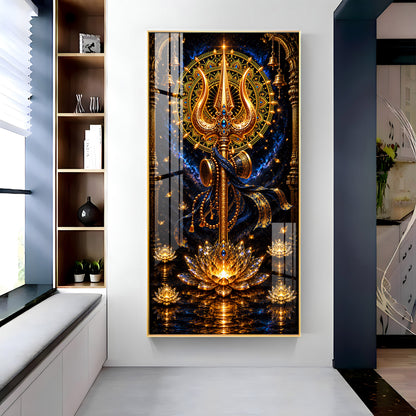 Divine Golden Trishul Premium Acrylic Vertical Wall Art