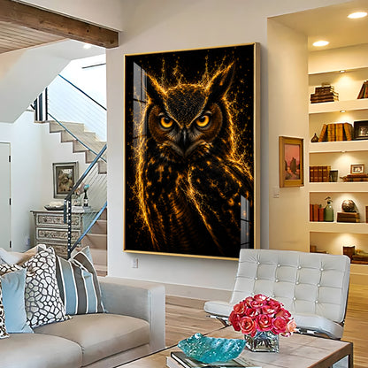 Golden Flame Owl Premium Acrylic Vertical Wall Art