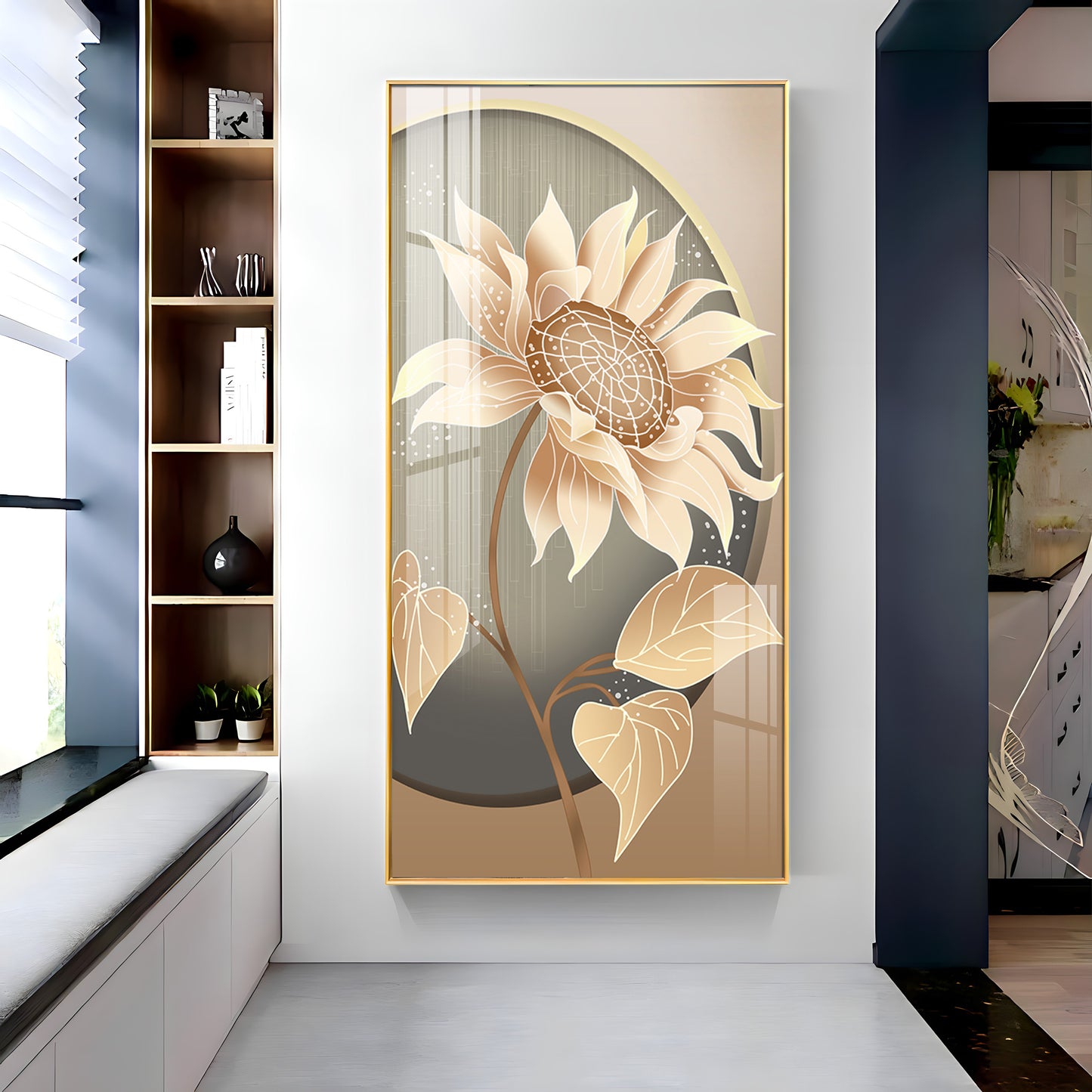Modern Metal Sunflower Premium Acrylic Vertical Wall Art