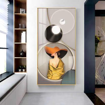 Modern Girl With Orange Hat Premium Acrylic Vertical Wall Art
