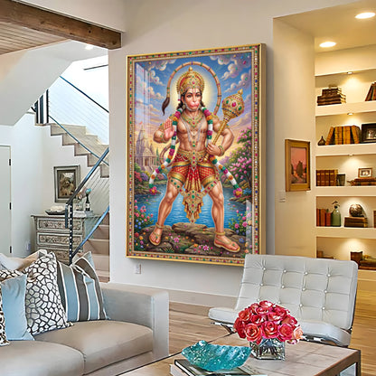 Lord Hanuman Holding A Gada Premium Acrylic Vertical Wall Art