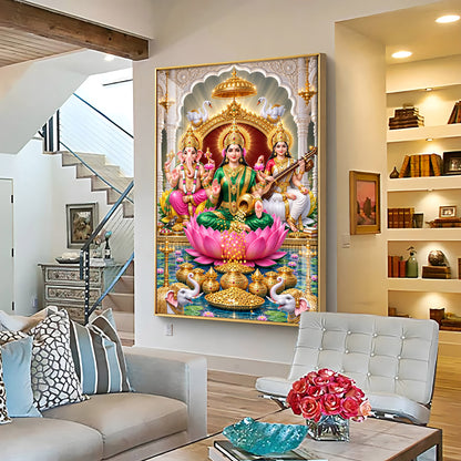 Maa Laxmi Ji, Maa Saraswati & Ganesh Ji Premium Acrylic Vertical Wall Art