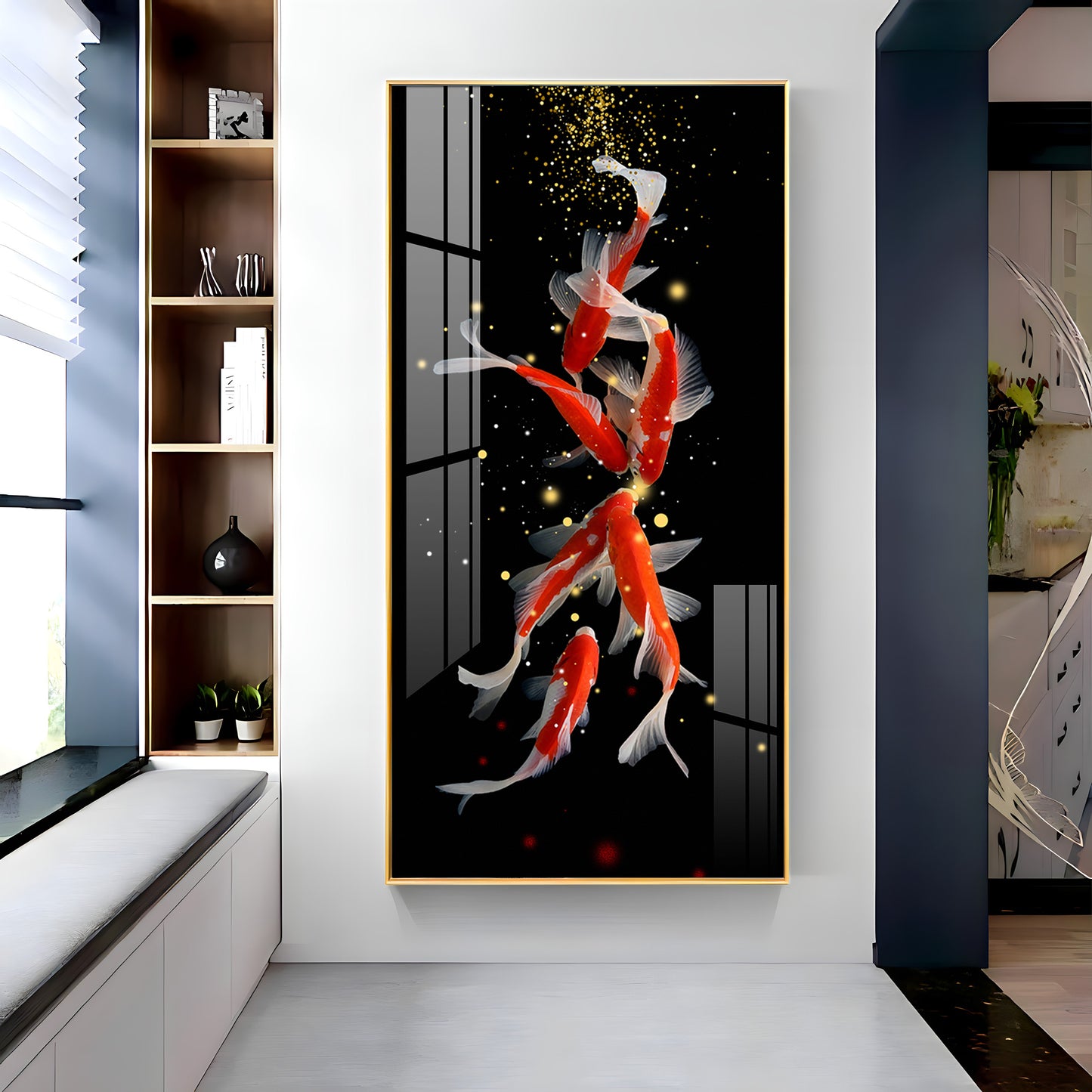 Red & White Koi Fish Premium Acrylic Vertical Wall Art