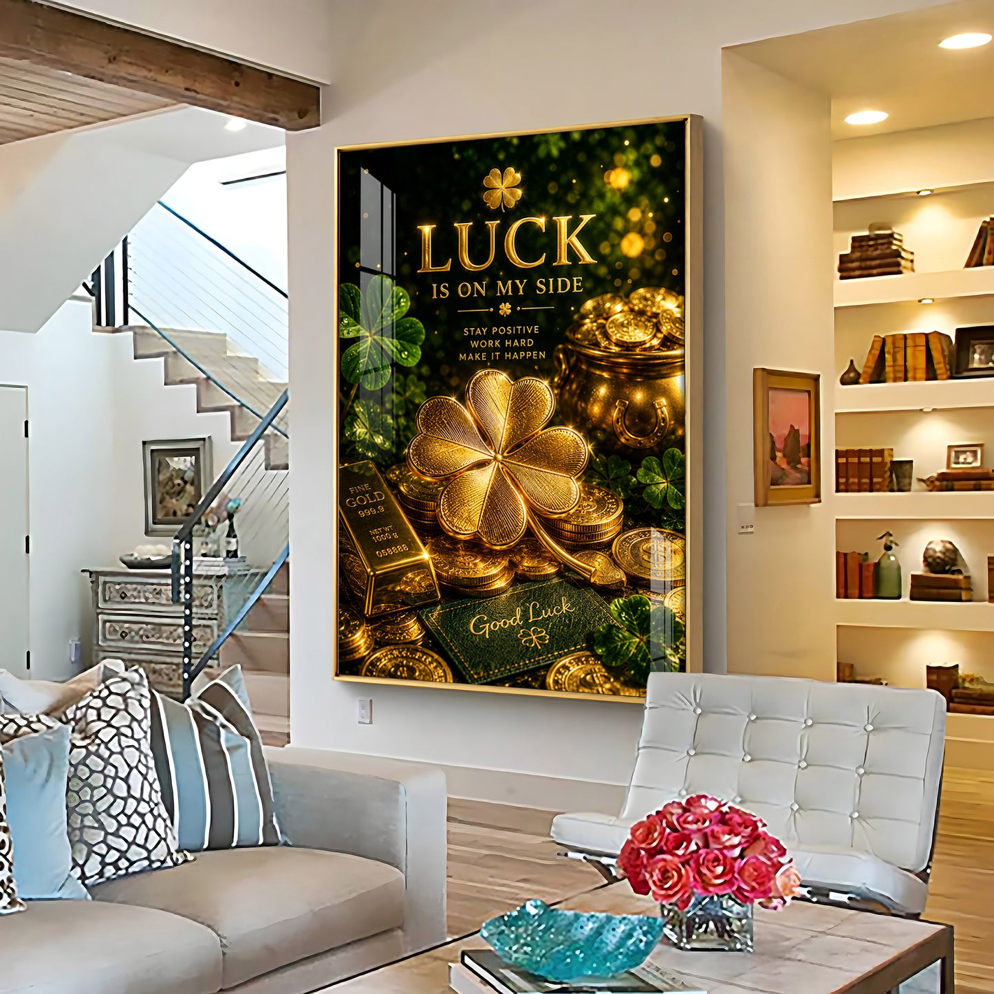 Golden Leaf Premium Acrylic Vertical Wall Art