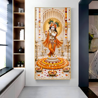 Standing Krishna With Flute Premium Acrylic Vertical Wall Art