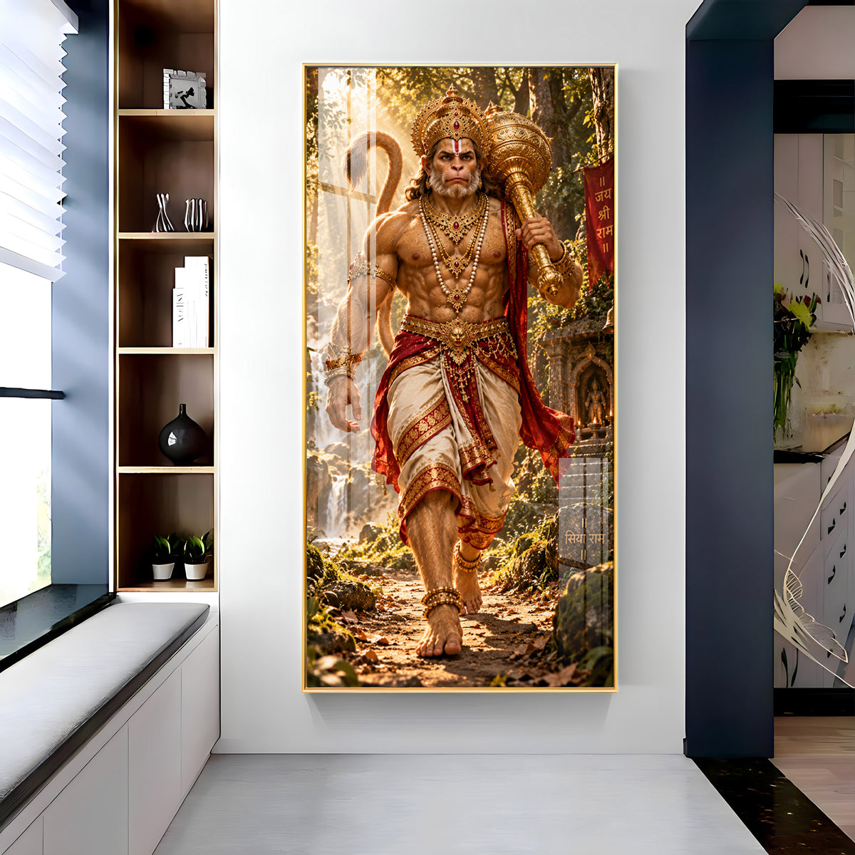 Hanuman Walking in Forest Premium Acrylic Vertical Wall Art
