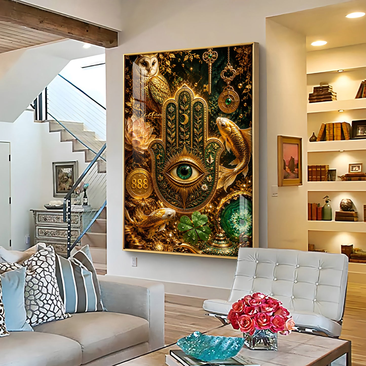 Golden Hamsa Hand Premium Acrylic Vertical Wall Art