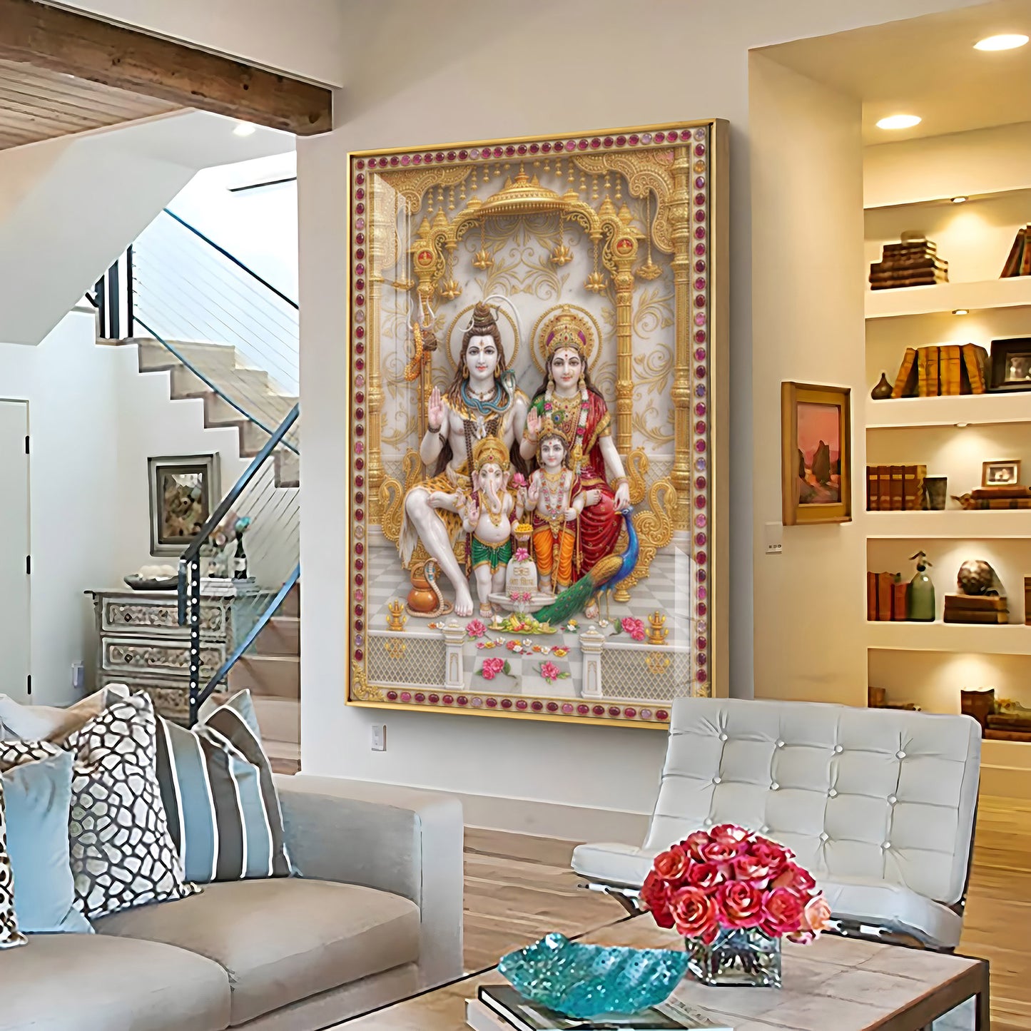 Blessings Of Shiv Parivar Premium Acrylic Vertical Wall Art