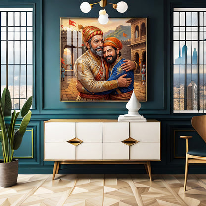 Shivaji Maharaj With Sambhaji Maharaj Premium Acrylic Square Wall Art